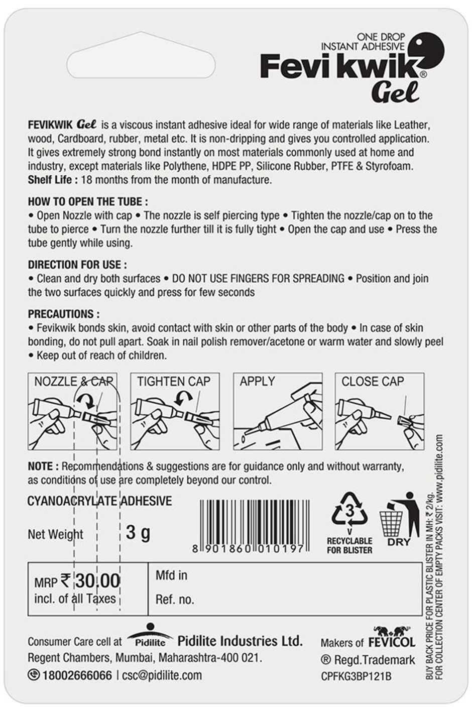 Fevikwik Gel | Instant glue for repair | No spillage | Clear non drip formula | Extra repair time Combo