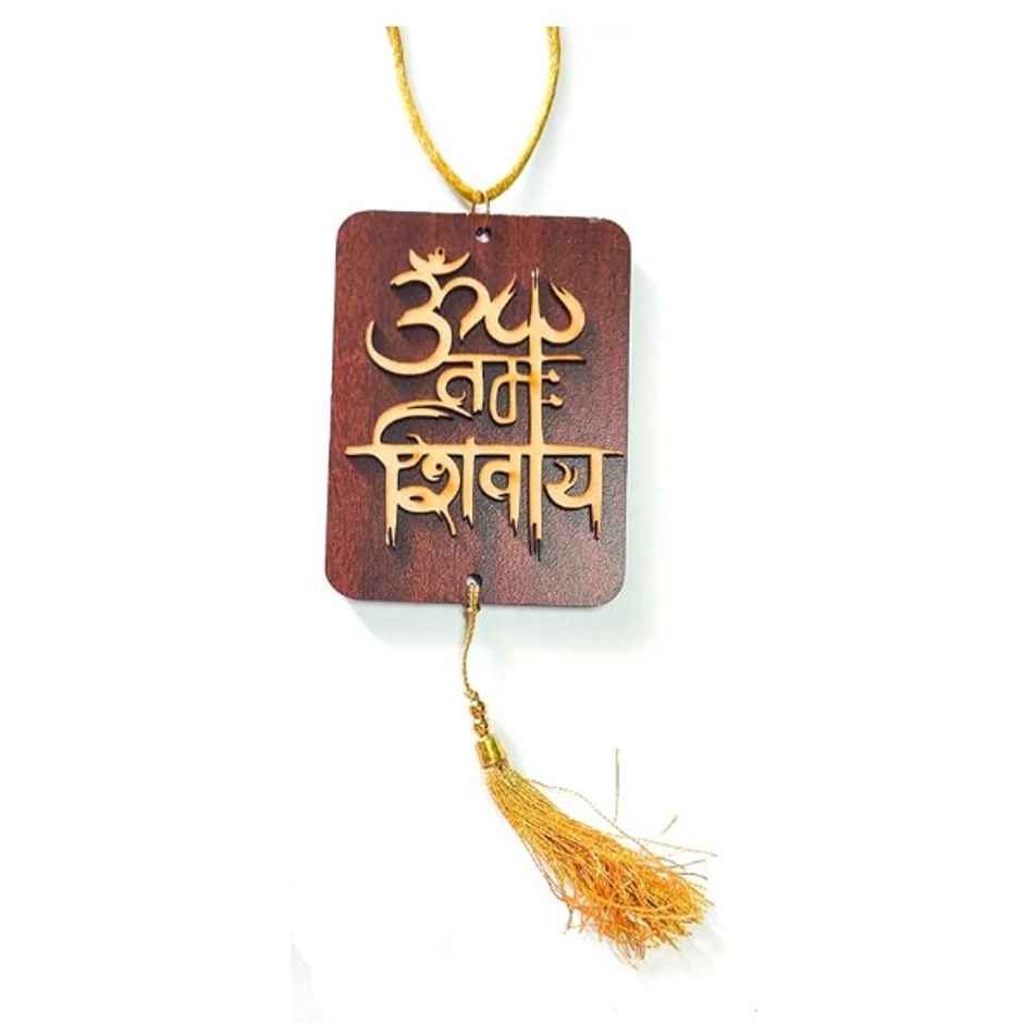 TiyuTrendzz Om Namah Shivay Wooden Sheet Rear View Mirror Hanging for Car | Tassle decor