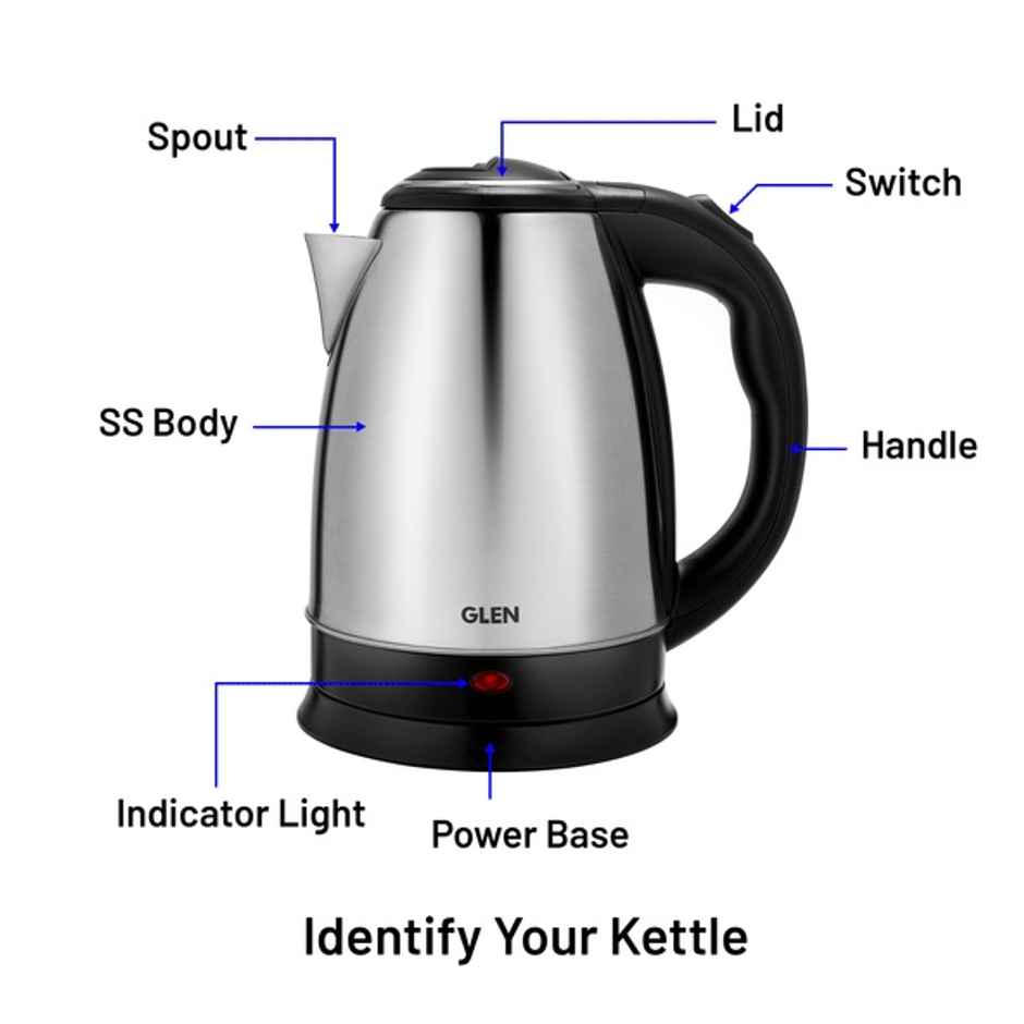 Glen 1500 Watt Electric Kettle Stainless Steel With 360° Rotational Base 1.8 L, Silver (9002)