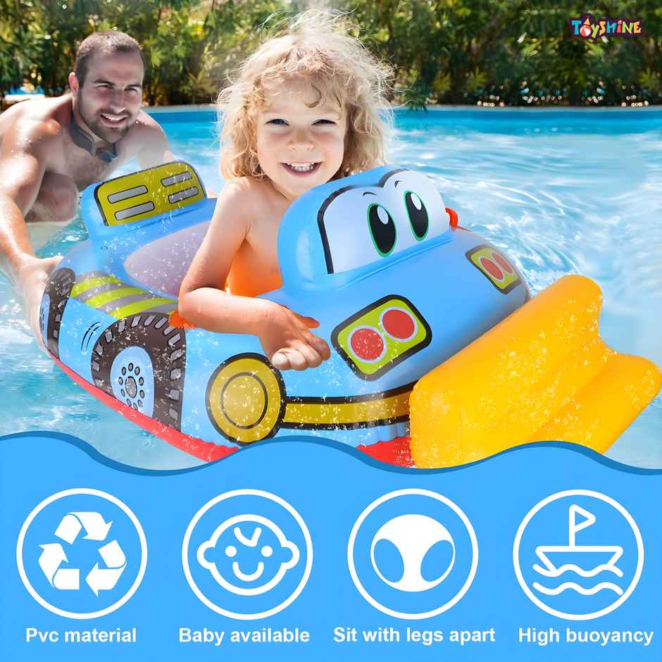 Toyshine Inflatable Construction Theme Swimming Float Tube (Blue, 1-2 Years)