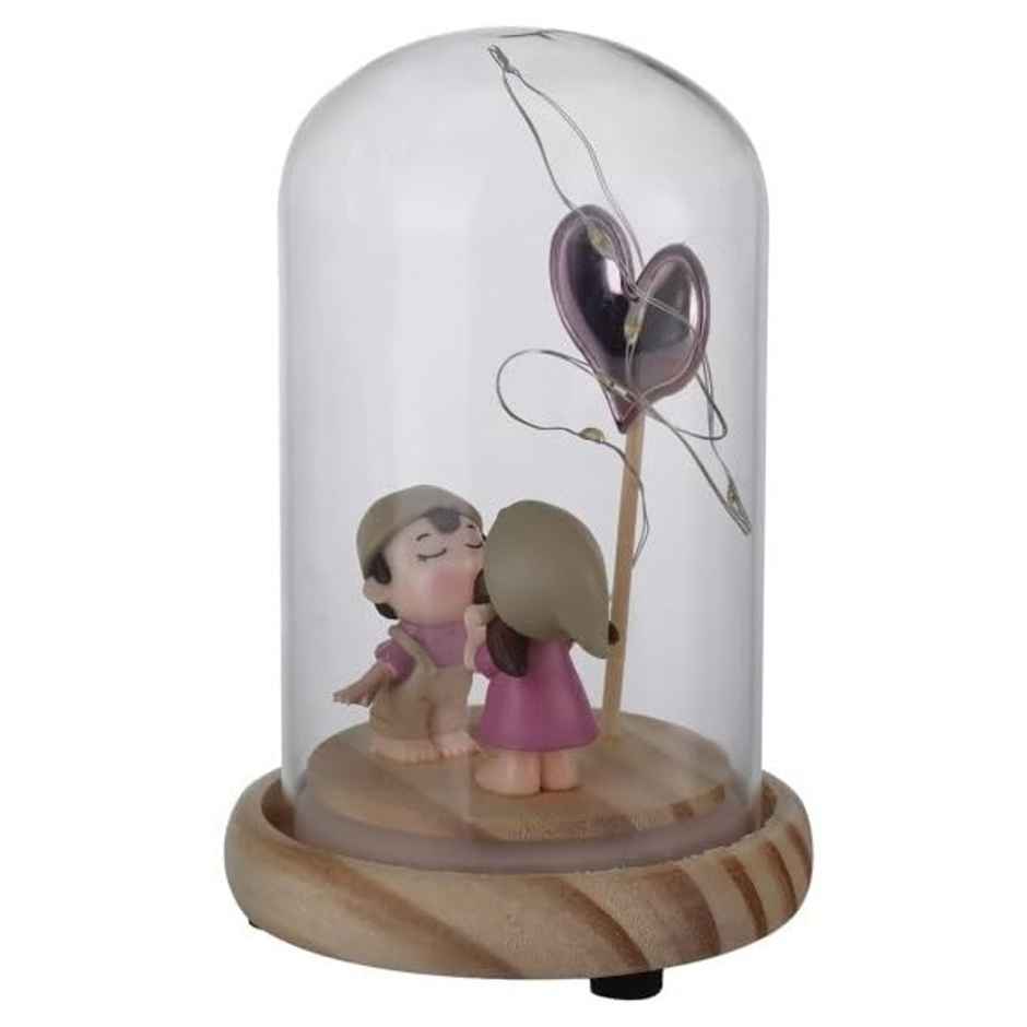 Tied Ribbons Romantic Love Couple Dome With Led Light Lamp Table Decorative Showpiece Statue