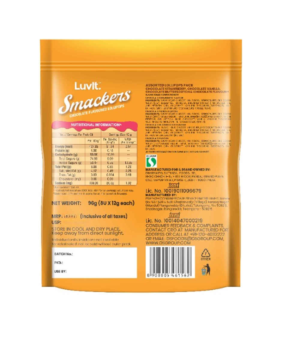 Luvit Smackers Chocolate Assorted Lollipops