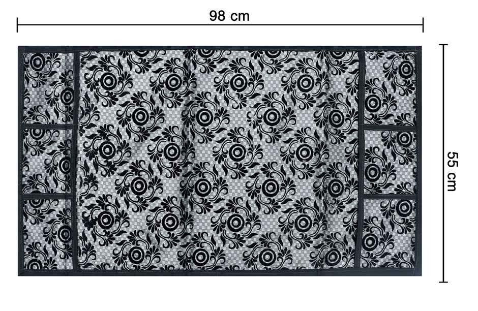 Homeharmony Black & Gray Floral Design Fridge Cover With Six Side Pockets