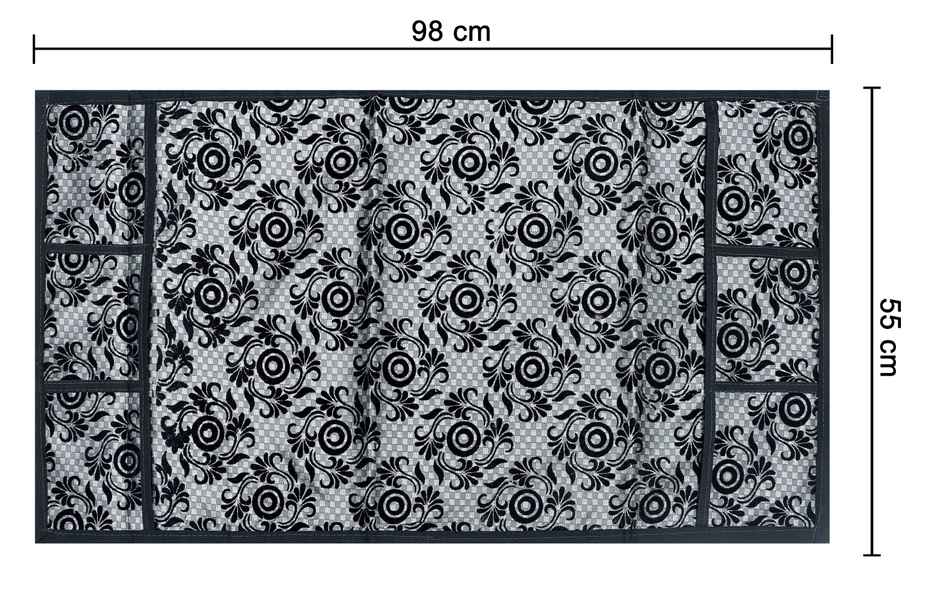 Homeharmony Black & Gray Floral Design Fridge Cover With Six Side Pockets