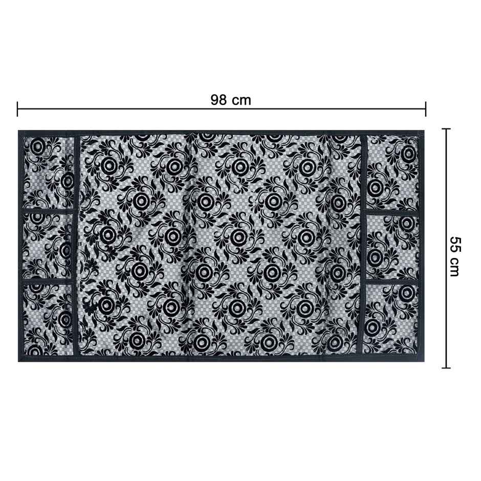 Homeharmony Black & Gray Floral Design Fridge Cover With Six Side Pockets