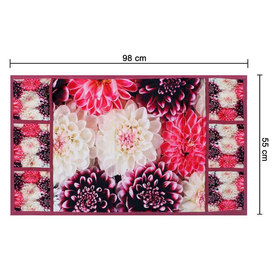 Homeharmony Printed Floral Design Fridge Cover With Six Side Pockets