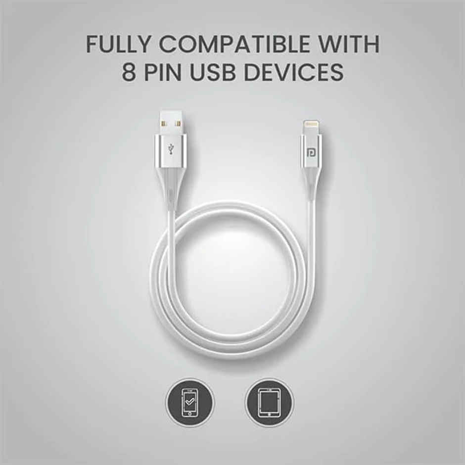Portronics Konnect B+ USB-A to Lightning Cable,3.0 Amp Output with Charge & Data Sync with 1m - White