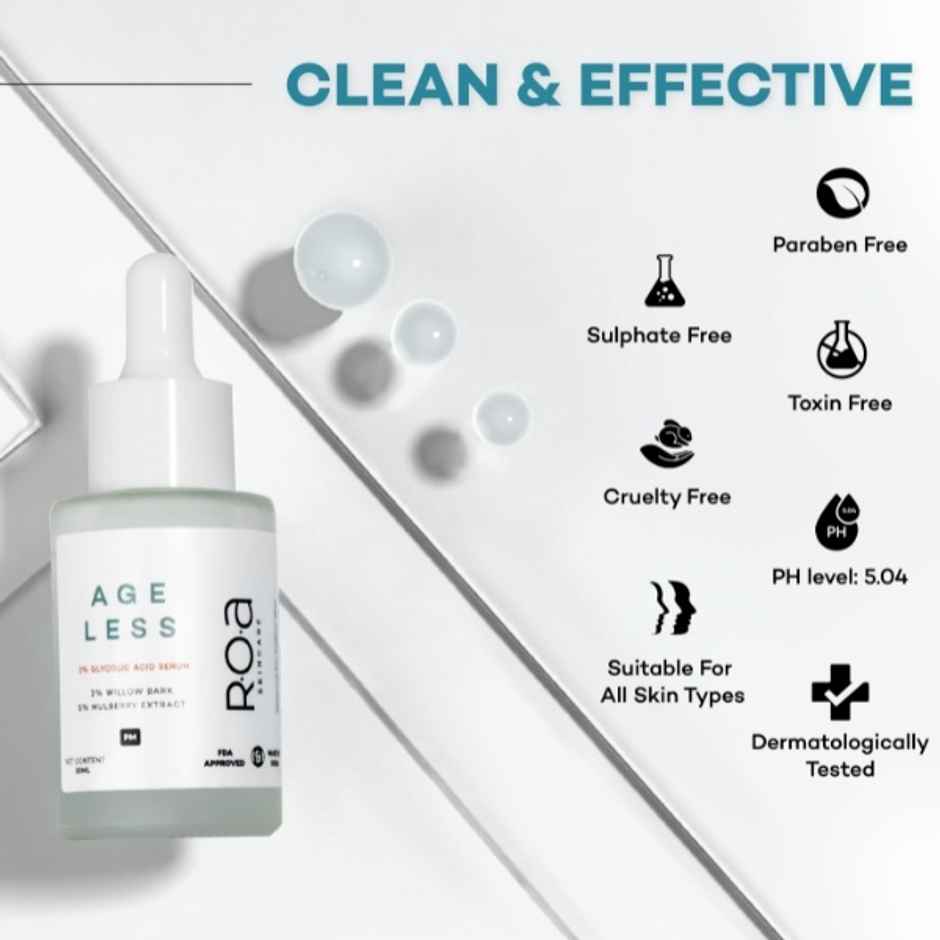 R.O.A Skincare Ageless Face Serum 2% Glycolic Acid & 2% Salicylic Acid Serum With 5% Mulberry Extract