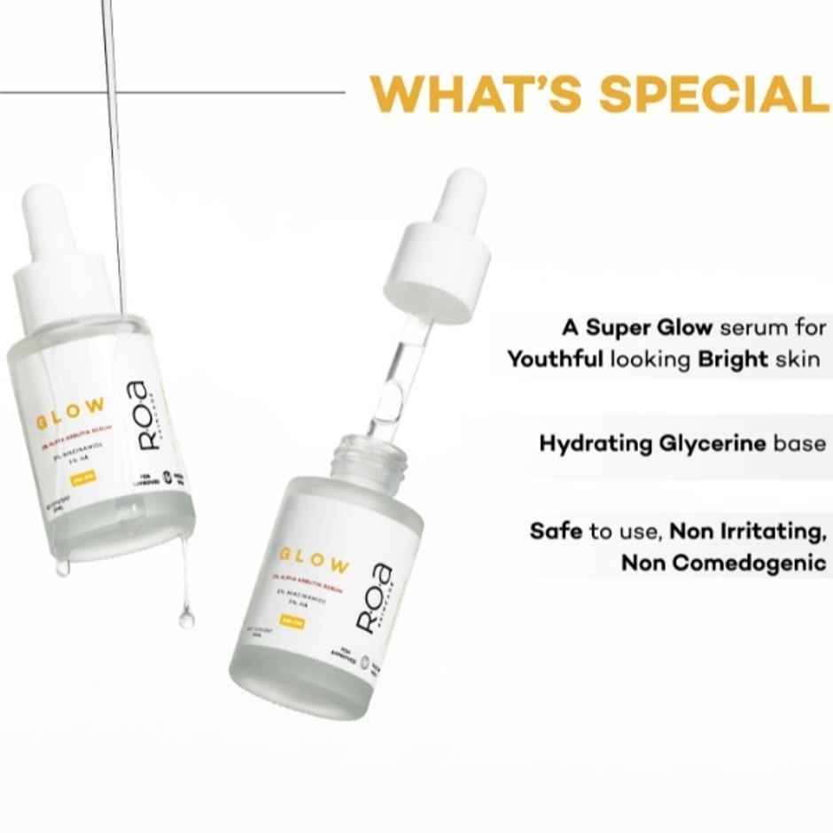 R.O.A Skincare Glow Face Serum For Dark Spots With 2% Alpha Arbutin 2% Niacinamide And 3% Hyaluronic Acid