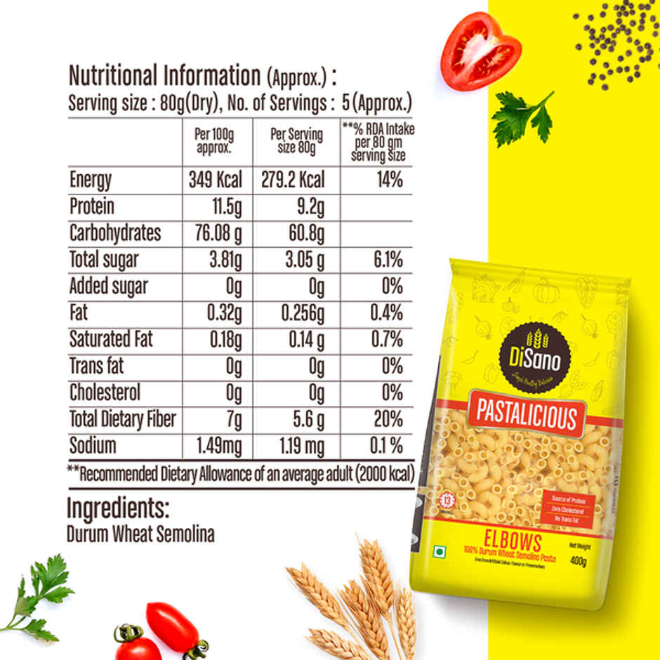 Disano Elbow Pasta, 100% Durum Wheat, No Maida