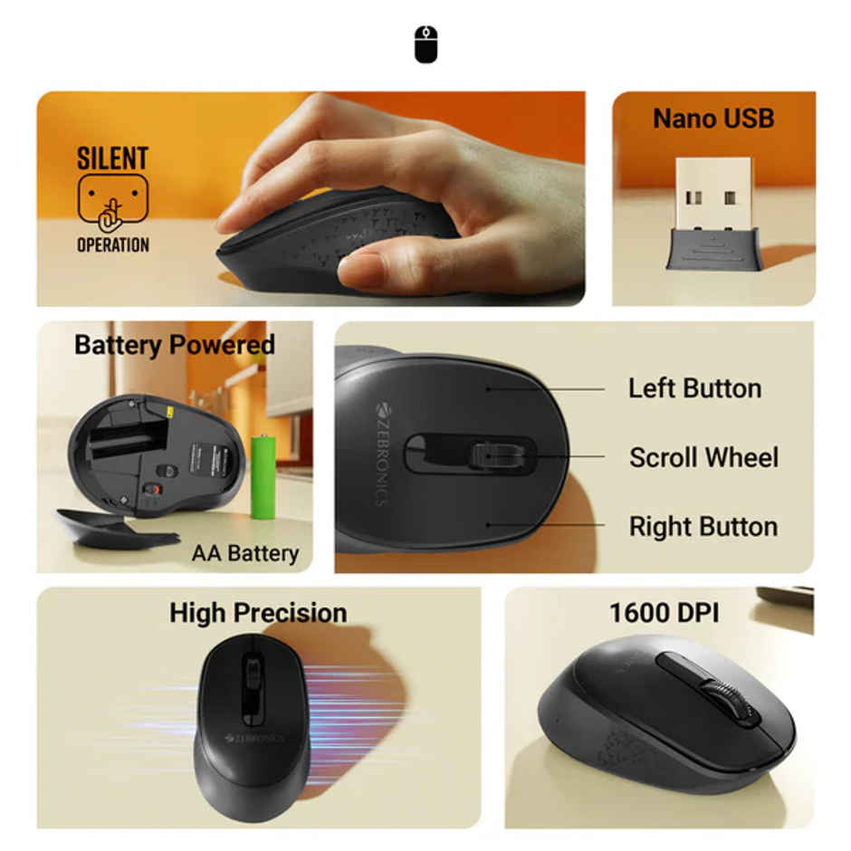 Zebronics Companion 201 2.4Ghz Wireless Keyboard & Mouse Combo, 83 Keys, Ai Assist Key (White)
