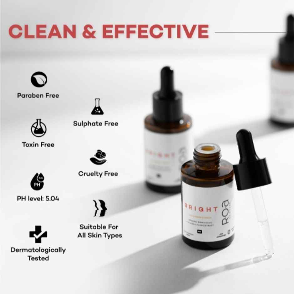 R.O.A Skincare Bright 10% Vitamin C Face Serum With Antioxidants For Brightening Glow