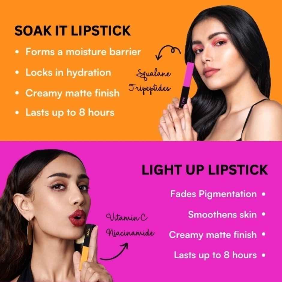 Type Beauty Inc Cream Matte Lipstick For Pigmented Lips - Vit C | 8 Hr Stay | 508 Anti Social