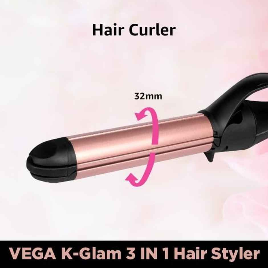 Vega K-Glam 3 in 1 Hair Styler- Straightener, Curler & Crimper with Adjustable Temprature | VHSCC-04