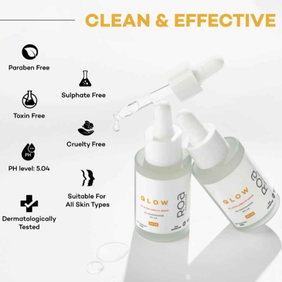 R.O.A Skincare Glow Face Serum For Dark Spots With 2% Alpha Arbutin 2% Niacinamide And 3% Hyaluronic Acid