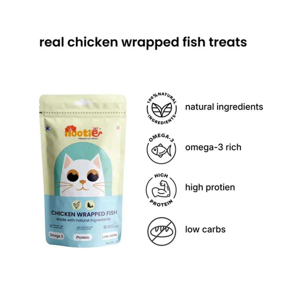 Nooties Premium Cat Treats Chicken Wrapped Fish Omega 3 Rich Natural Ingredients