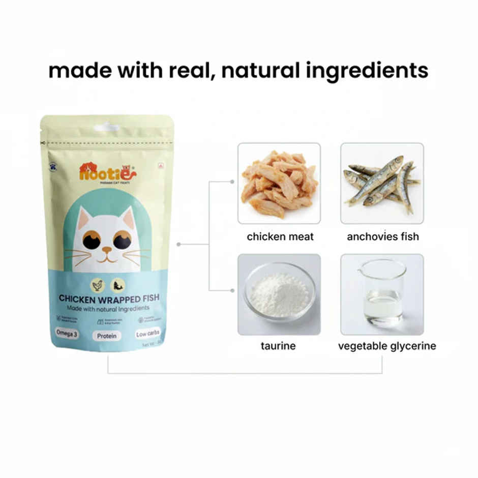 Nooties Premium Cat Treats Chicken Wrapped Fish Omega 3 Rich Natural Ingredients