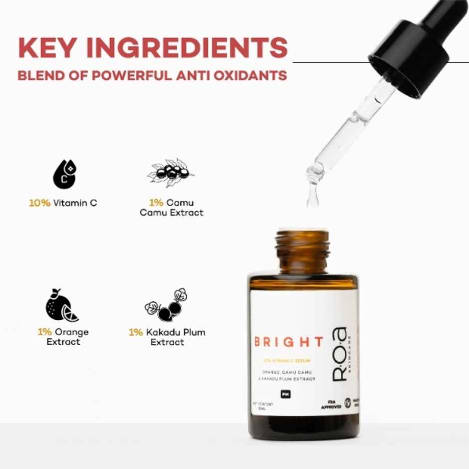 R.O.A Skincare Bright 10% Vitamin C Face Serum With Antioxidants For Brightening Glow