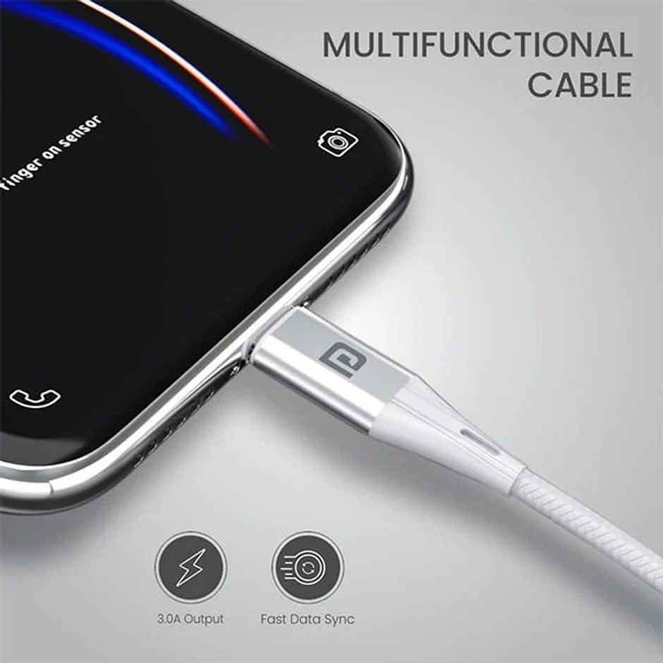 Portronics Konnect B+ USB-A to Lightning Cable,3.0 Amp Output with Charge & Data Sync with 1m - White