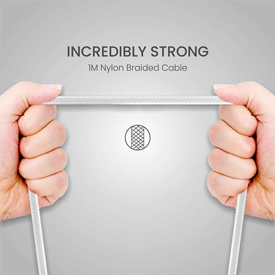 Portronics Konnect B+ USB-A to Lightning Cable,3.0 Amp Output with Charge & Data Sync with 1m - White