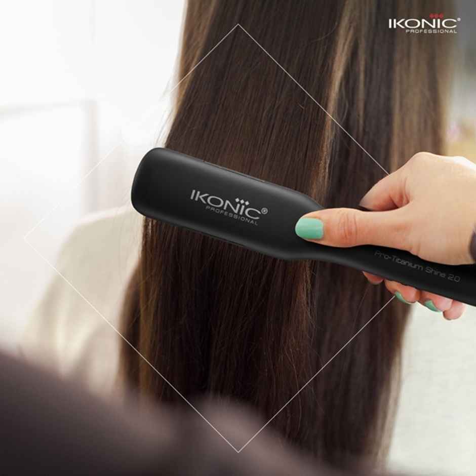 Ikonic Pro Titanium Shine Hair Straightener Black, AI Technology, Titanium Plates, Instant Heat up