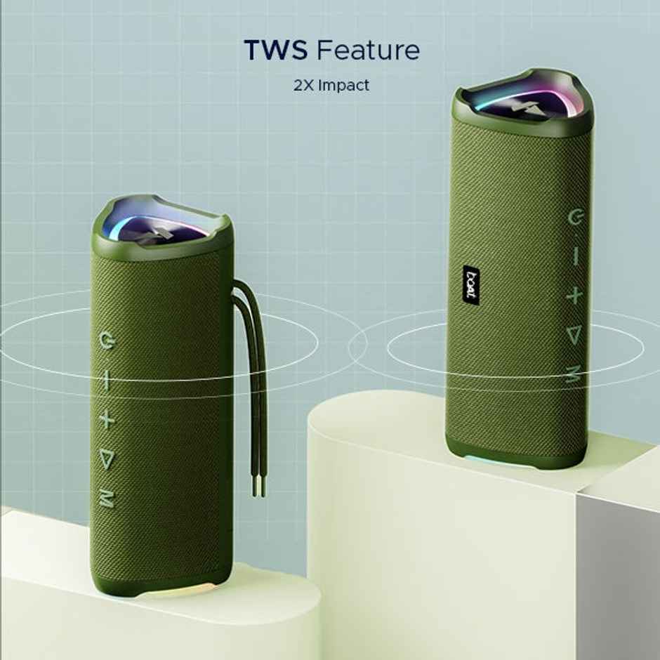 boAt Stone 750 BT Speaker w/ 12W RMS Sound, 12 HRS Playback, RGB, TWS Feature & IPX5 (Moss Green)