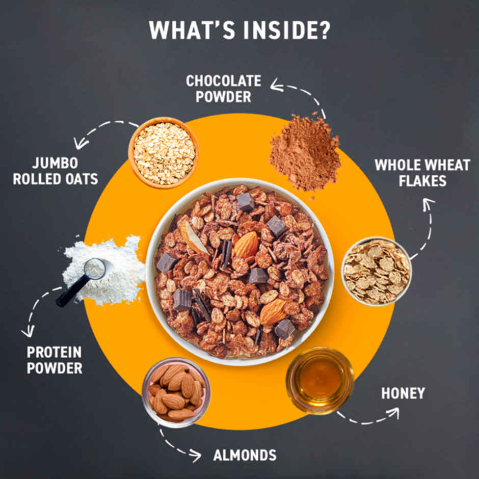 Bagrry's Whey Protein Chocolate Muesli with Almonds | 20g protein | 100% Whole Oats | 500gm carton