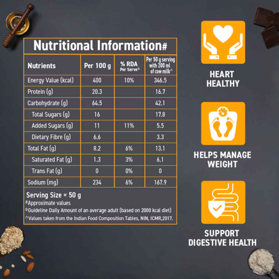 Bagrry's Whey Protein Chocolate Muesli with Almonds | 20g protein | 100% Whole Oats | 500gm carton