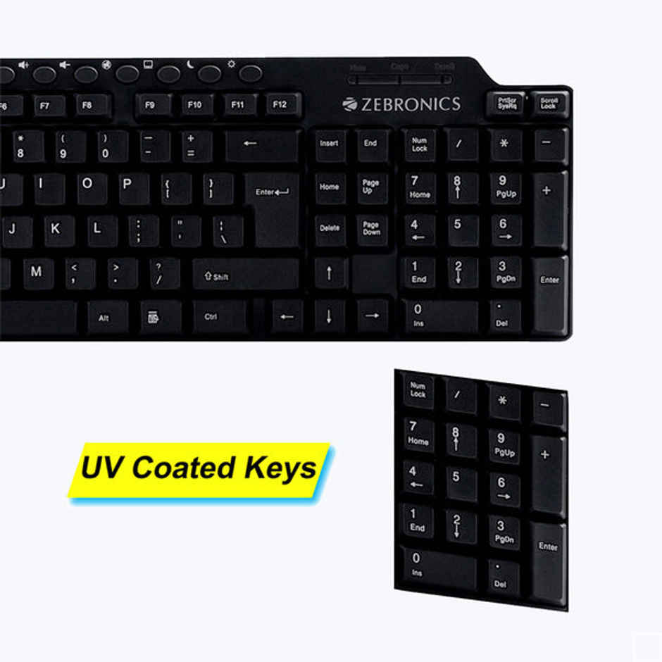 Zebronics ZEB-KM2100 Multimedia USB Keyboard Comes with 114 Keys Including 12 Dedicated Multimedia Keys & with Rupee Key - Black