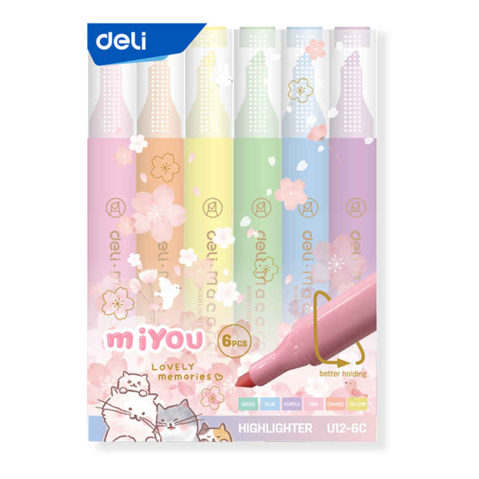 Deli EU12-6C Highlighter, Marker Pen, 6 Assorted Highlighters