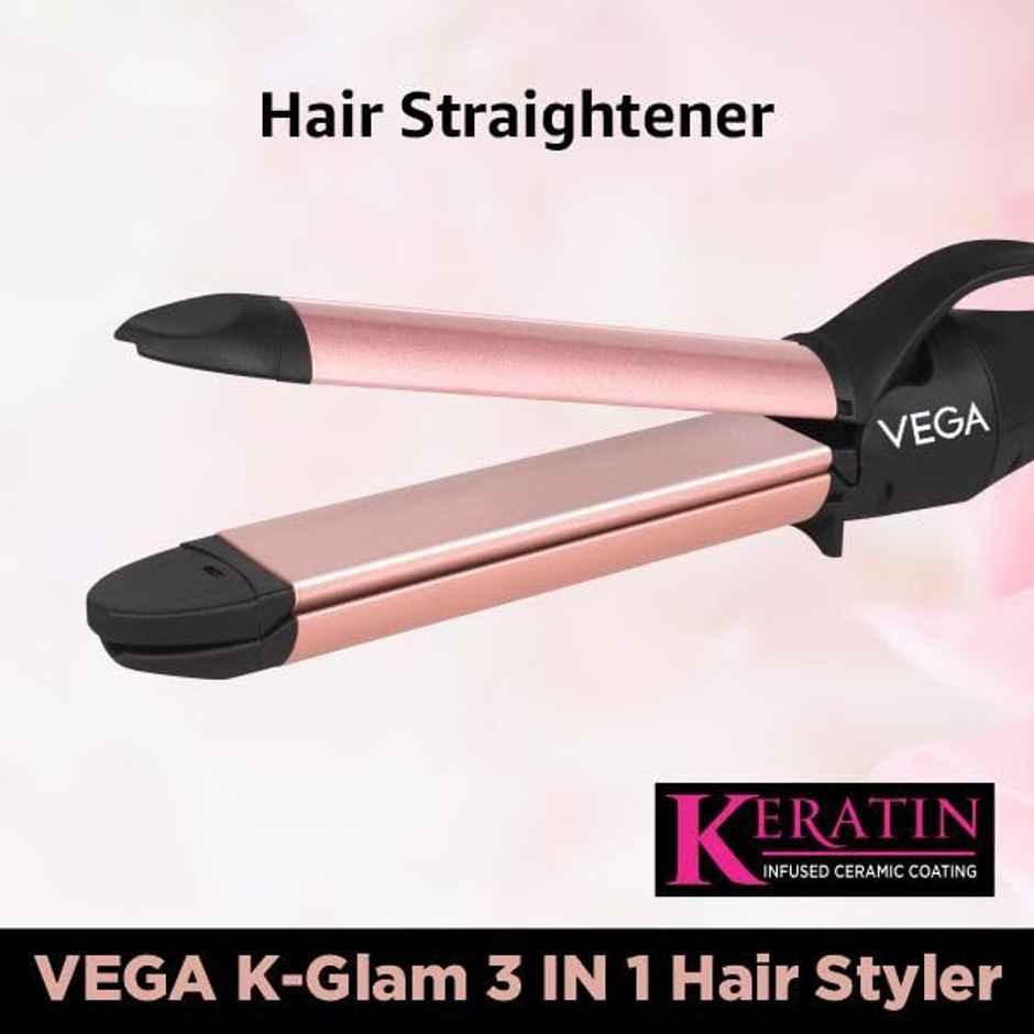 Vega K-Glam 3 in 1 Hair Styler- Straightener, Curler & Crimper with Adjustable Temprature | VHSCC-04