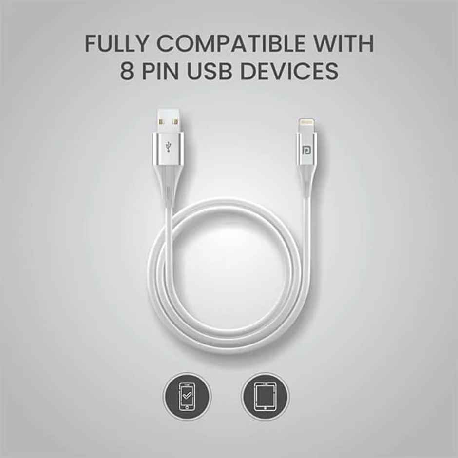 Portronics Konnect B+ USB-A to Lightning Cable,3.0 Amp Output with Charge & Data Sync with 1m - White