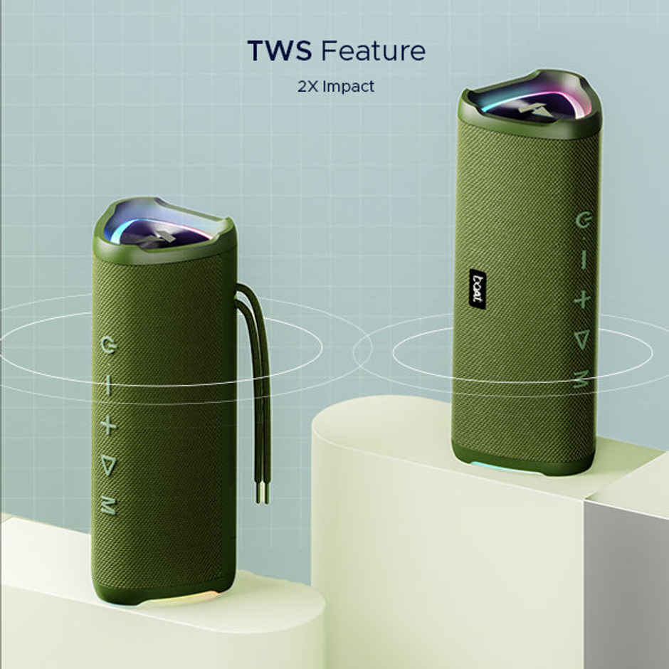 boAt Stone 750 BT Speaker w/ 12W RMS Sound, 12 HRS Playback, RGB, TWS Feature & IPX5 (Moss Green)