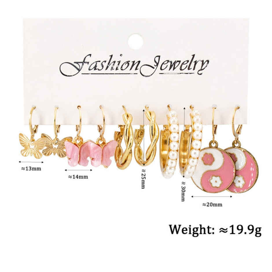 Estailo Fashion Harmony & Hoops Combo Earring | E0004252 | Pink