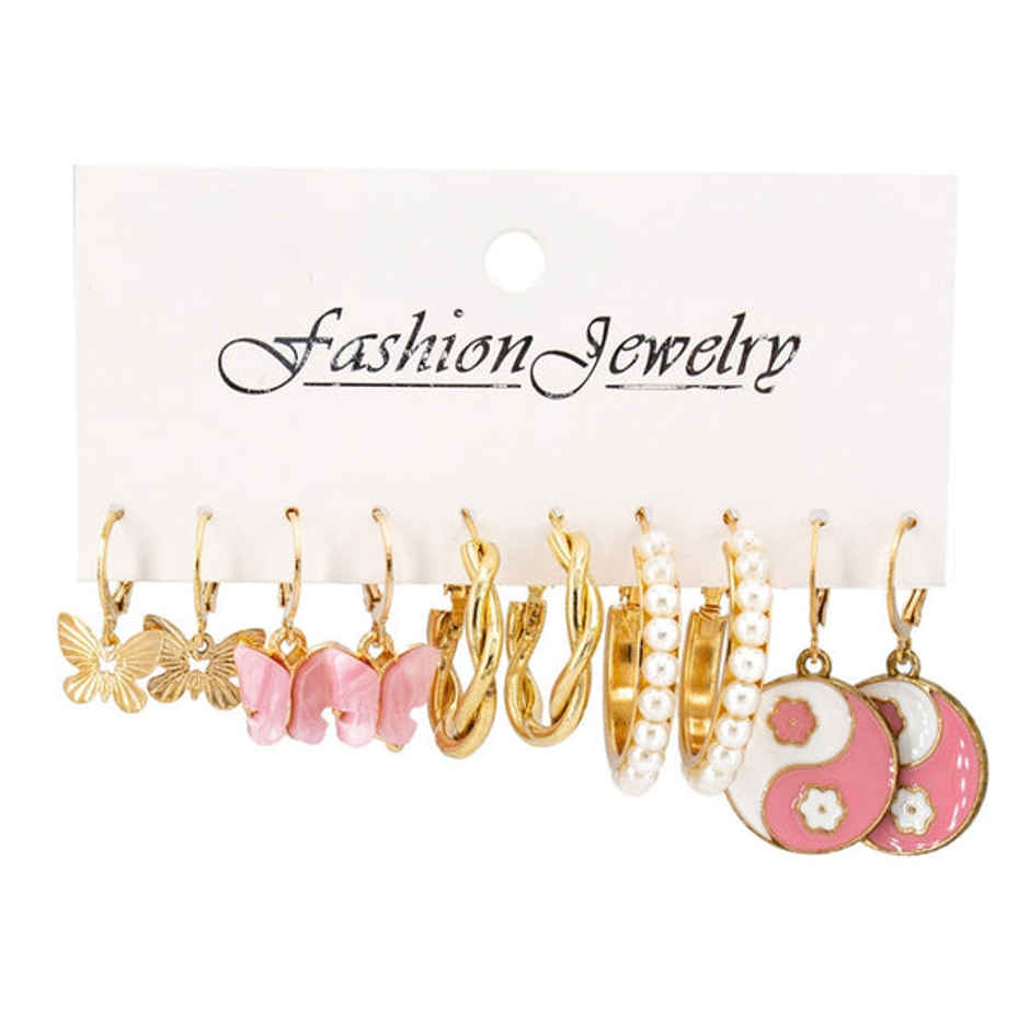Estailo Fashion Harmony & Hoops Combo Earring | E0004252 | Pink