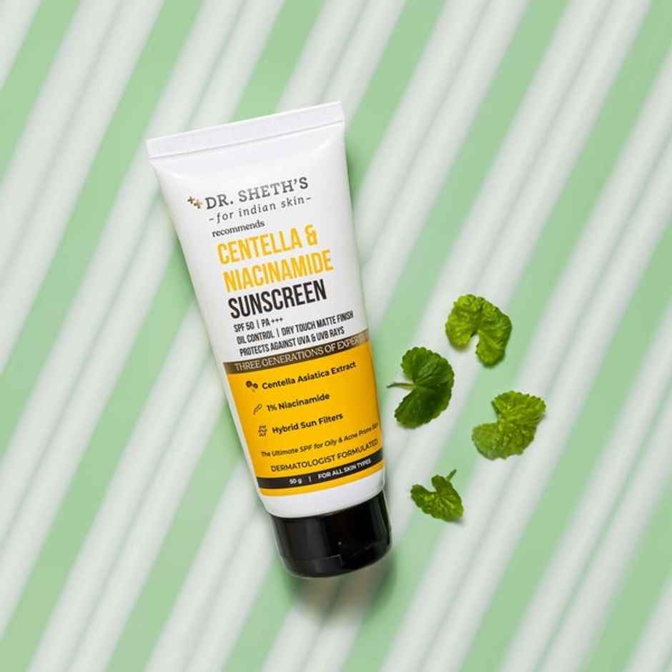 Dr. Sheth'S Centella & Niacinamide Sunscreen Spf 50 Pa+++ Protection For Oily & Acne-Prone Skin