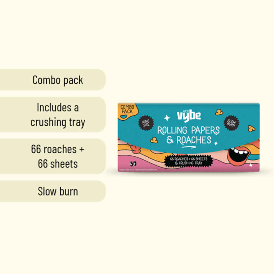 Lets Vybe Magnetic Pocket Pack With Crushing Tray (66 Roaches + 66 Rolling Papers)