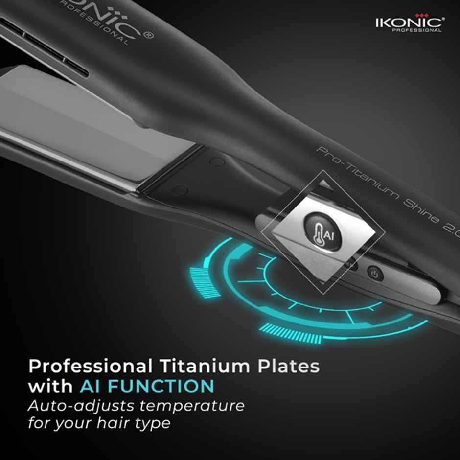 Ikonic Pro Titanium Shine Hair Straightener Black, AI Technology, Titanium Plates, Instant Heat up