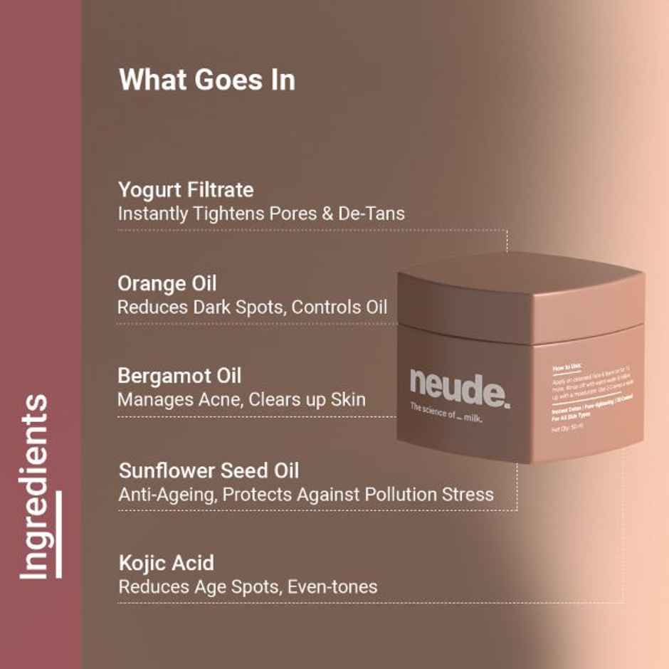 Neude Instant Facial Face Mask With Yogurt & Orange Oil For Pore-Smooth, De-Tanned Skin 50 Ml
