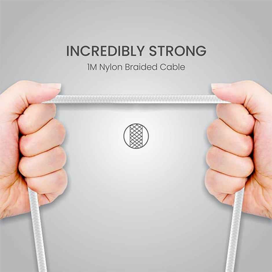 Portronics Konnect B+ USB-A to Lightning Cable,3.0 Amp Output with Charge & Data Sync with 1m - White