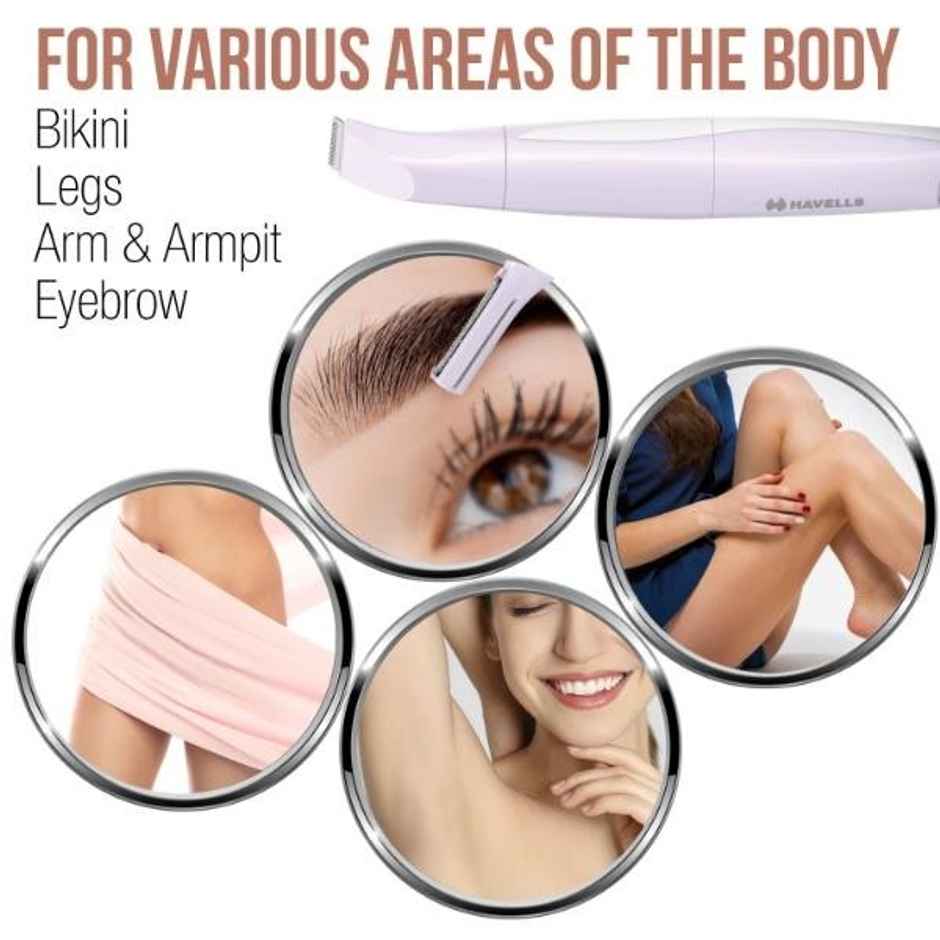 Havells 4-In-1 Lady Body Groomer, Bikini & Eyebrow Trimmer, Includes Combs & Pouch, Fd5004, Purple