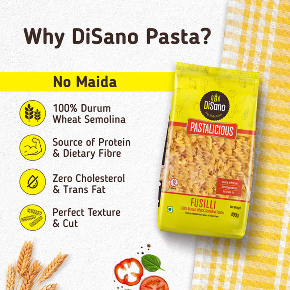 Disano Fusilli Pasta, 100% Durum Wheat, No Maida Combo