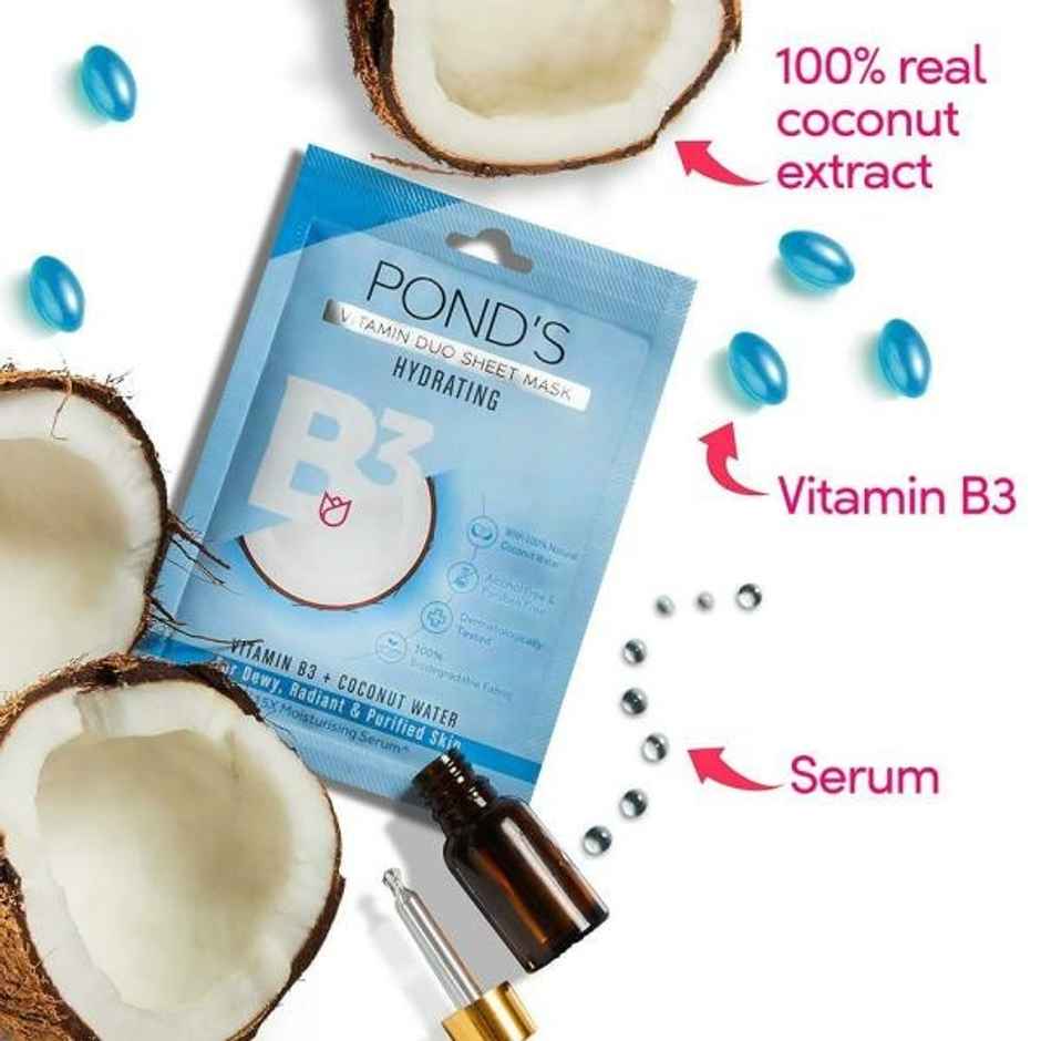 POND'S Hydrating Dewy Radiant Skin, With 100% Natural Coconut Water & Vitamin B3 Sheet Mask