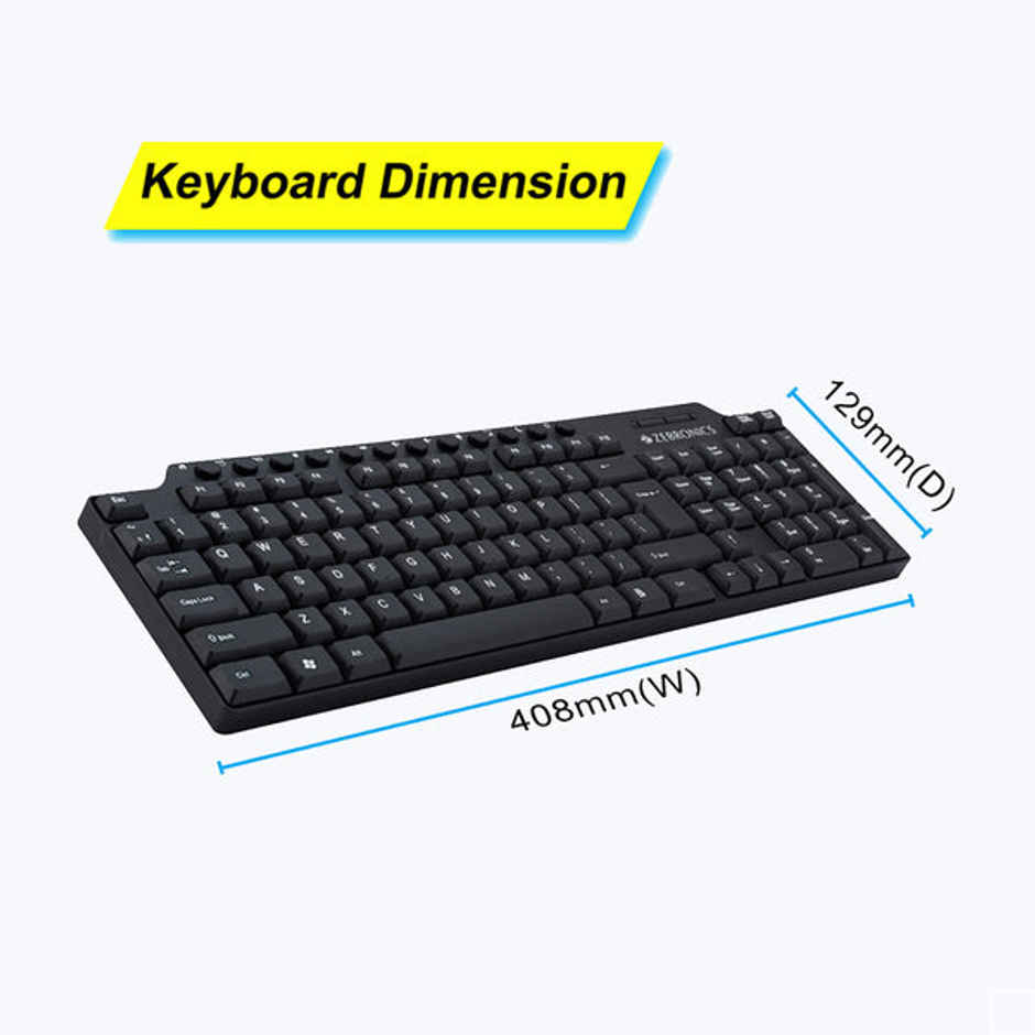 Zebronics ZEB-KM2100 Multimedia USB Keyboard Comes with 114 Keys Including 12 Dedicated Multimedia Keys & with Rupee Key - Black