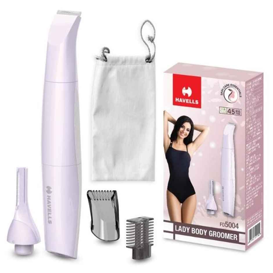 Havells 4-In-1 Lady Body Groomer, Bikini & Eyebrow Trimmer, Includes Combs & Pouch, Fd5004, Purple