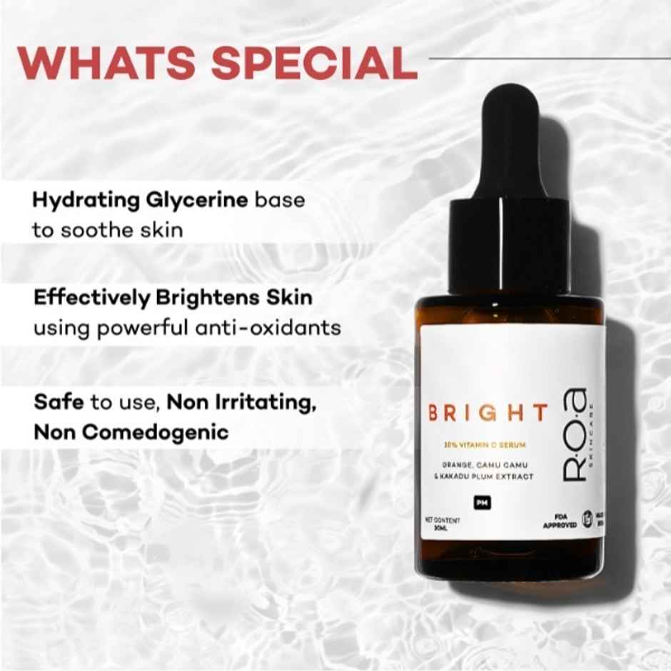 R.O.A Skincare Bright 10% Vitamin C Face Serum With Antioxidants For Brightening Glow