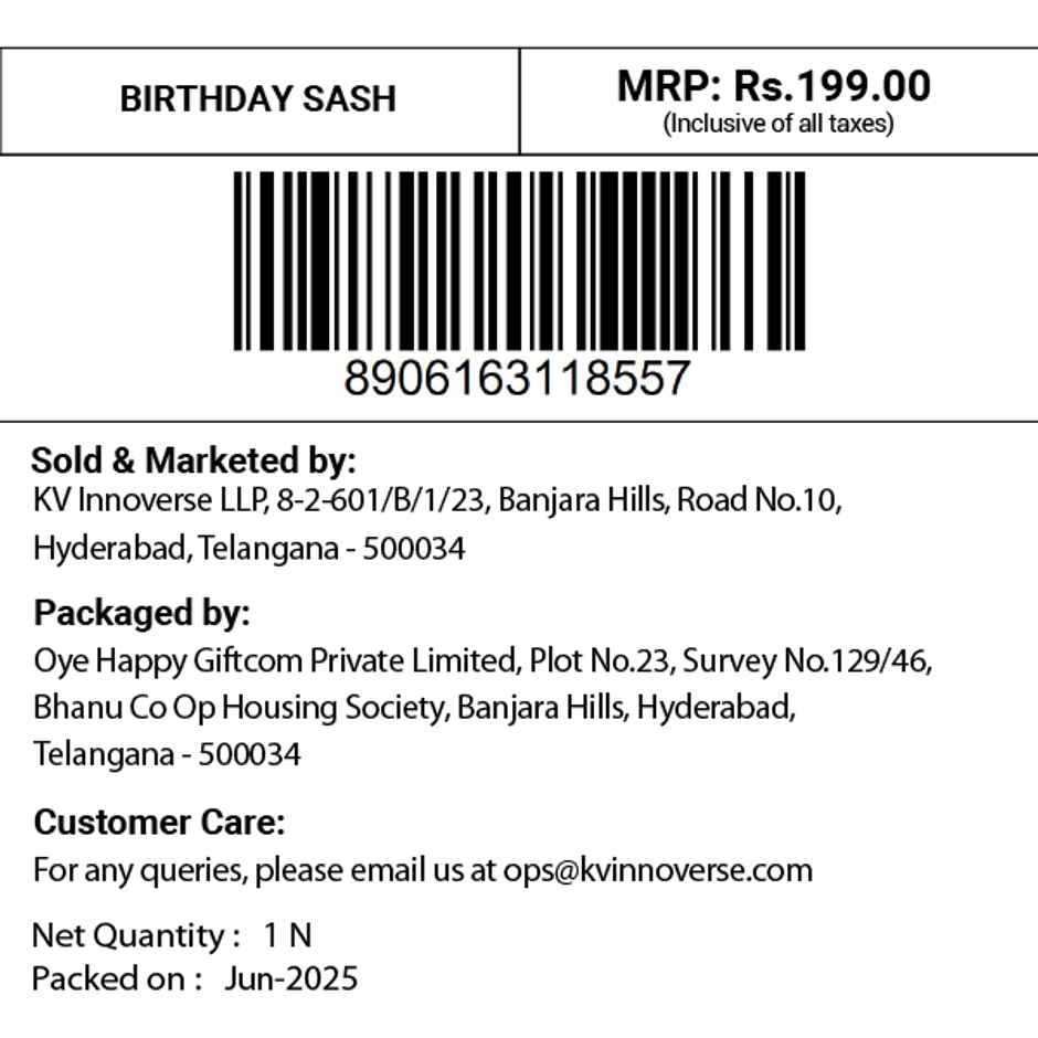 Happy Birthday Sash | Party Celebration Decoration | Black & Gold | Oye Happy