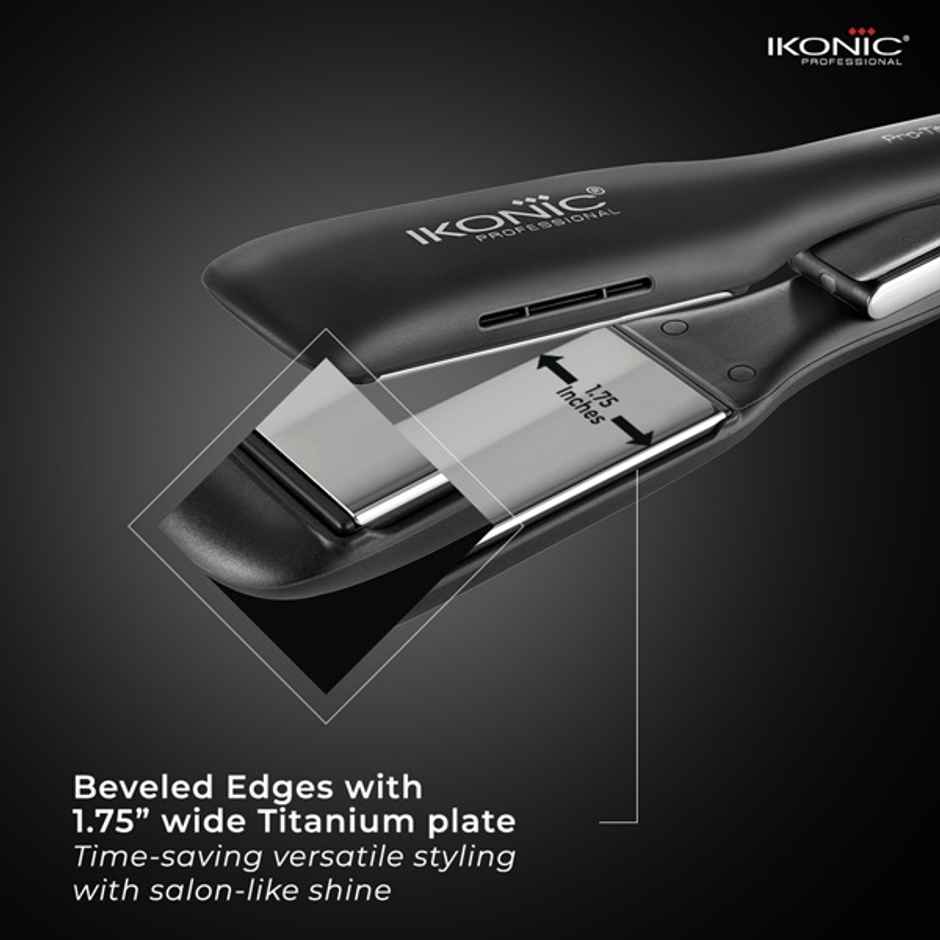 Ikonic Pro Titanium Shine Hair Straightener Black, AI Technology, Titanium Plates, Instant Heat up