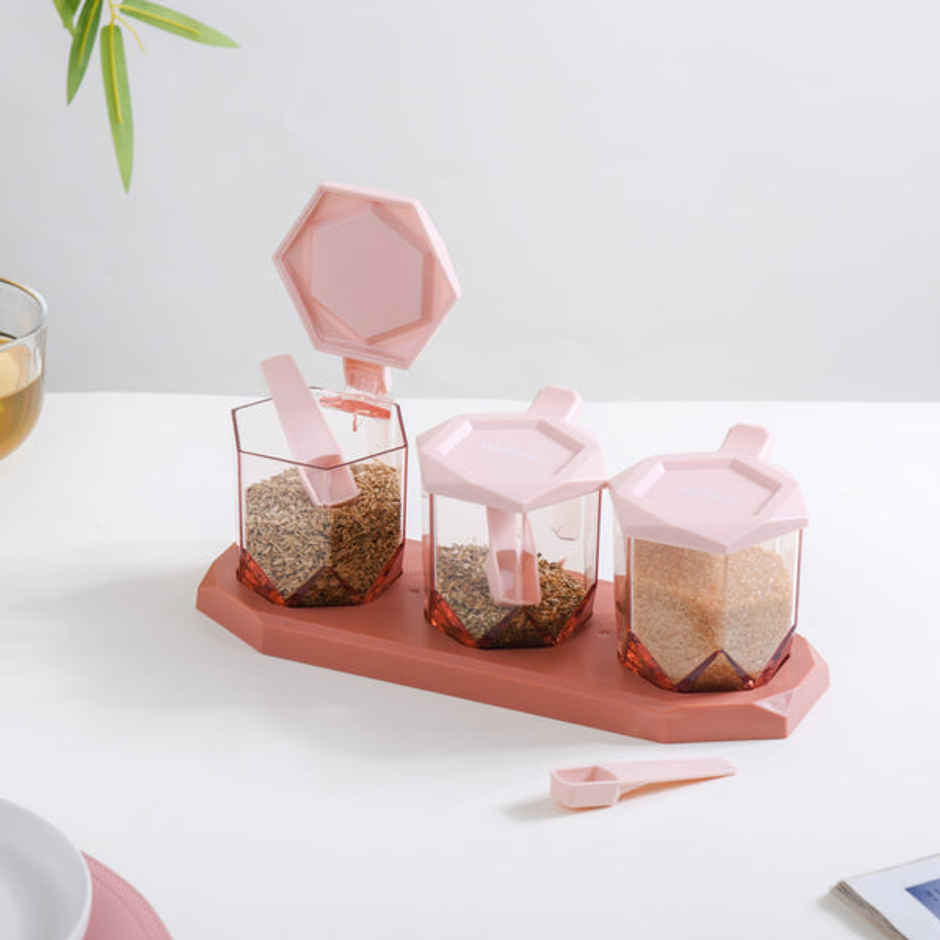 Nestasia Spice Containers With Spoons Set Of 3 Pink