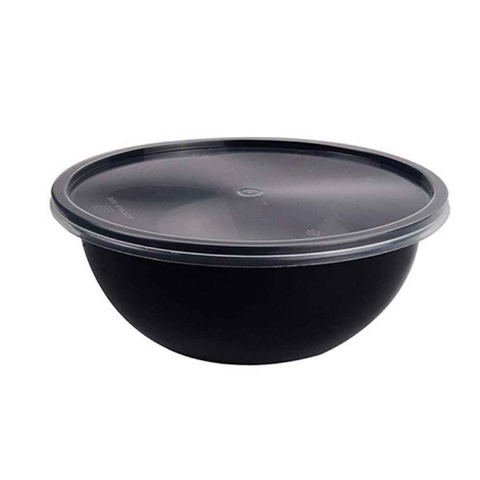 Disposable Salad Bowl with Lid | Black Transparent | 500 ml | Pack of 10 | Tempware